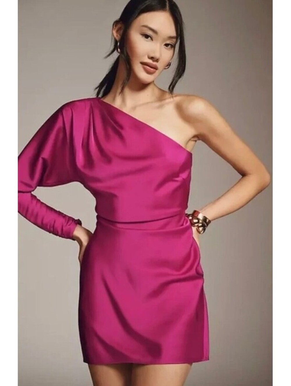 NWT BHLDN Lucy High-Shine Satin One-Shoulder Mini Dress - Size 2